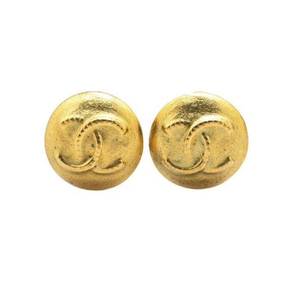 CHANEL CC Logos Round Clip-On Earrings Gold Tone 95C Auth w/Box #04211 - Picture 1 of 4